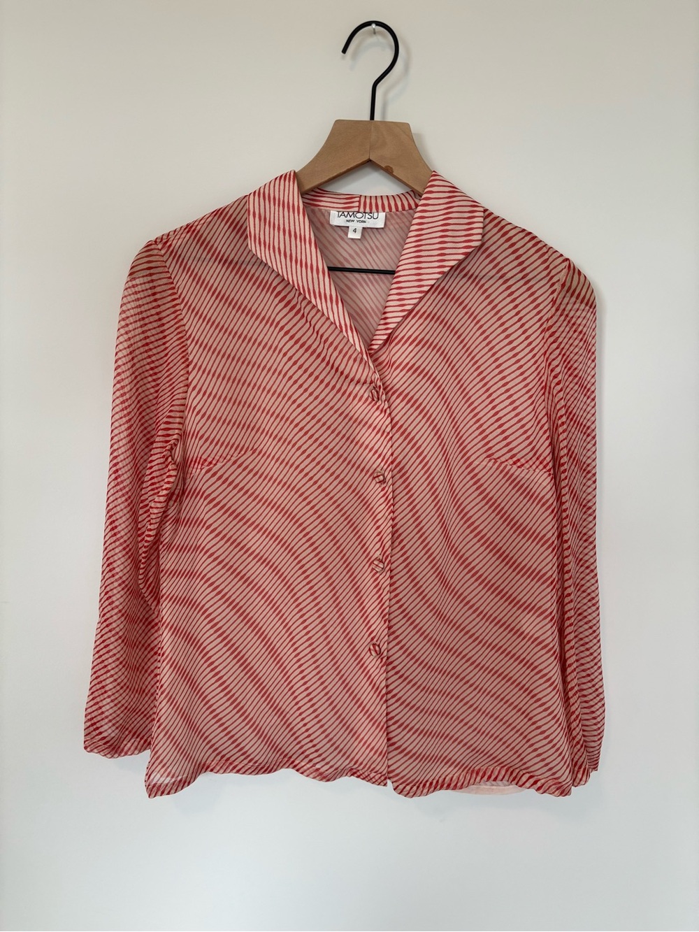 Tamotsu New York | Size 4 | Vintage 80s/90s Red Striped Button-Up Blouse